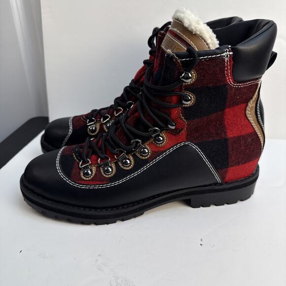 Tommy Hilfiger Women's Tonny Red Fabric Ankle Hiking Boots Sz 8 M Faux Fur NWB - Picture 6 of 15